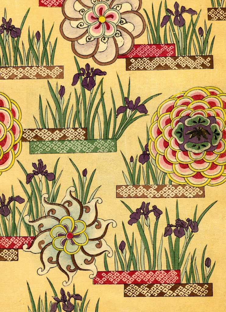 Detail of Illustration of Lotus and Iris Blossoms by Corbis