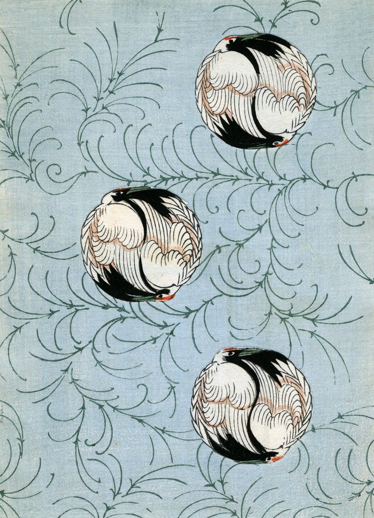 Detail of Illustration of Cranes Forming Balls on Light Blue Background by Corbis