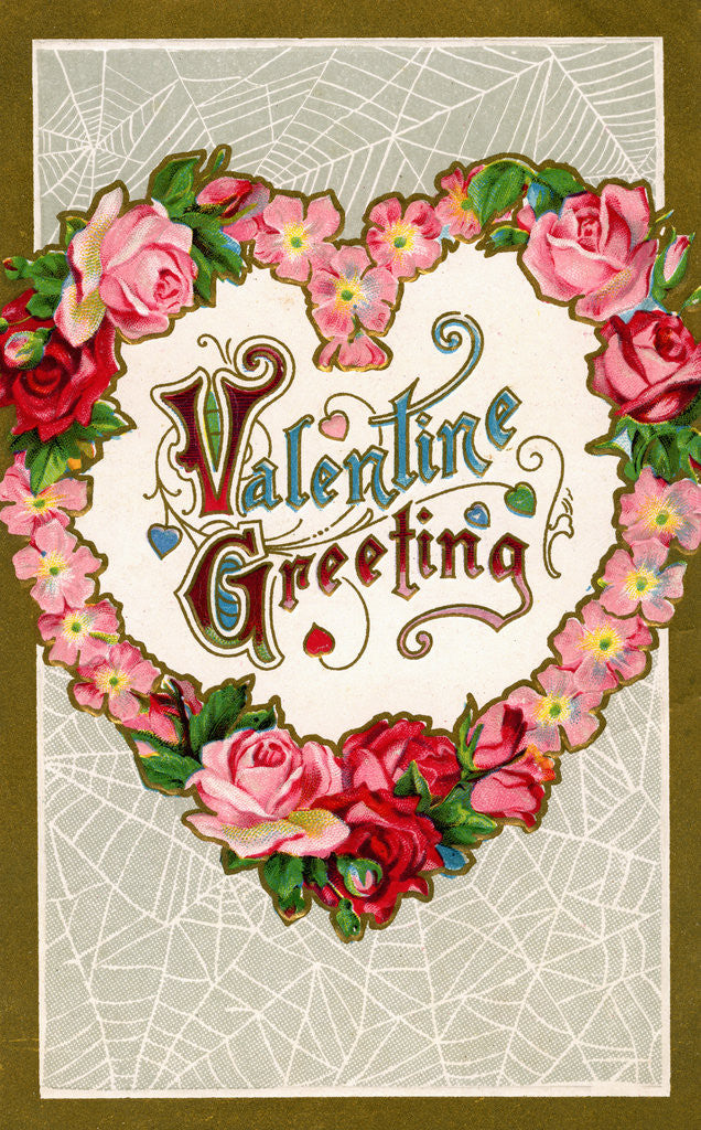 Detail of Valentine Greeting Postcard with Heart-Shaped Flower Garland by Anonymous