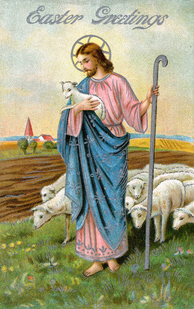 Detail of Easter Postcard with Jesus Christ as Shepherd by Anonymous