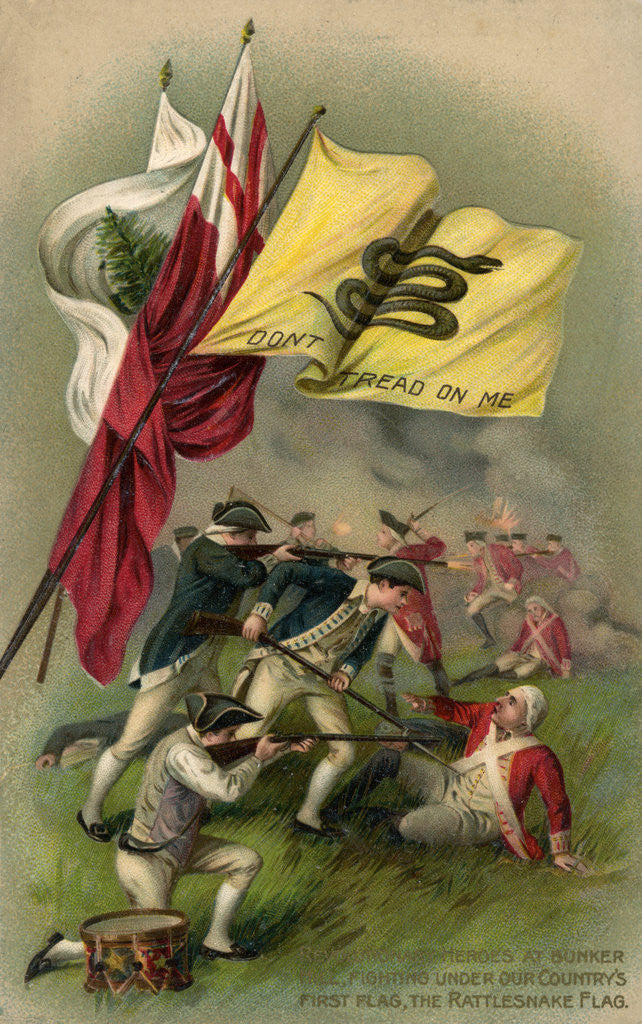 Detail of Postcard of Revolutionaries Fighting at Bunker Hill Under Don't Tread on Me Flag by Anonymous