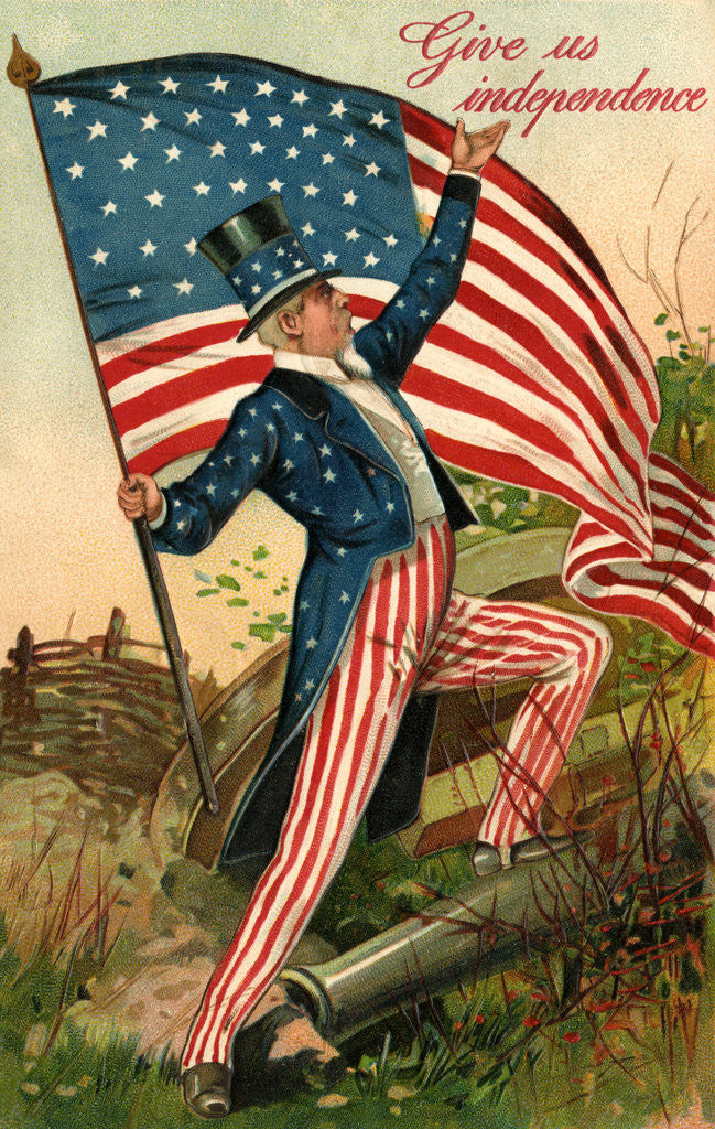 Detail of Give Us Independence Postcard with Uncle Sam by Corbis
