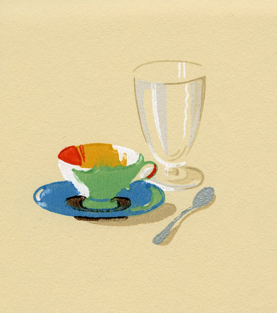Detail of Lithograph of Cup, Saucer and Empty Glass by Anonymous
