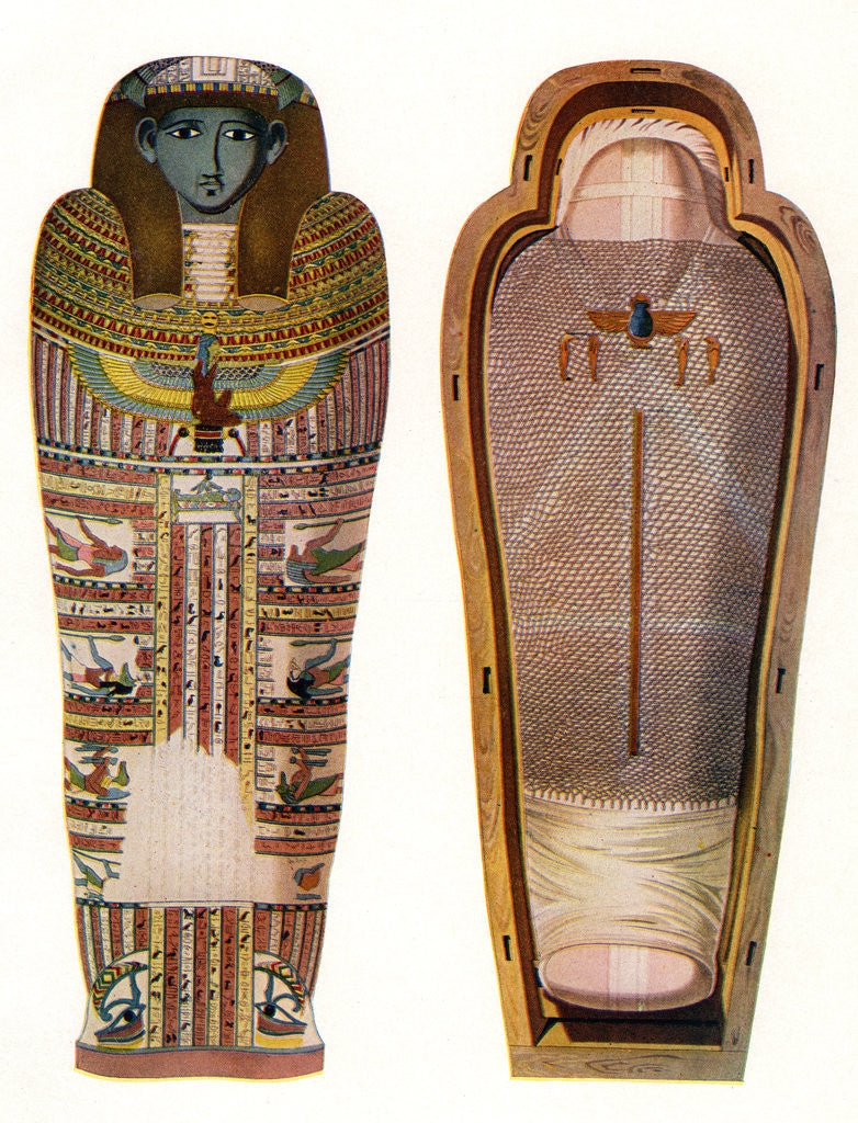 Detail of Illustration of Egyptian Mummy and Sarcophagus by Anonymous