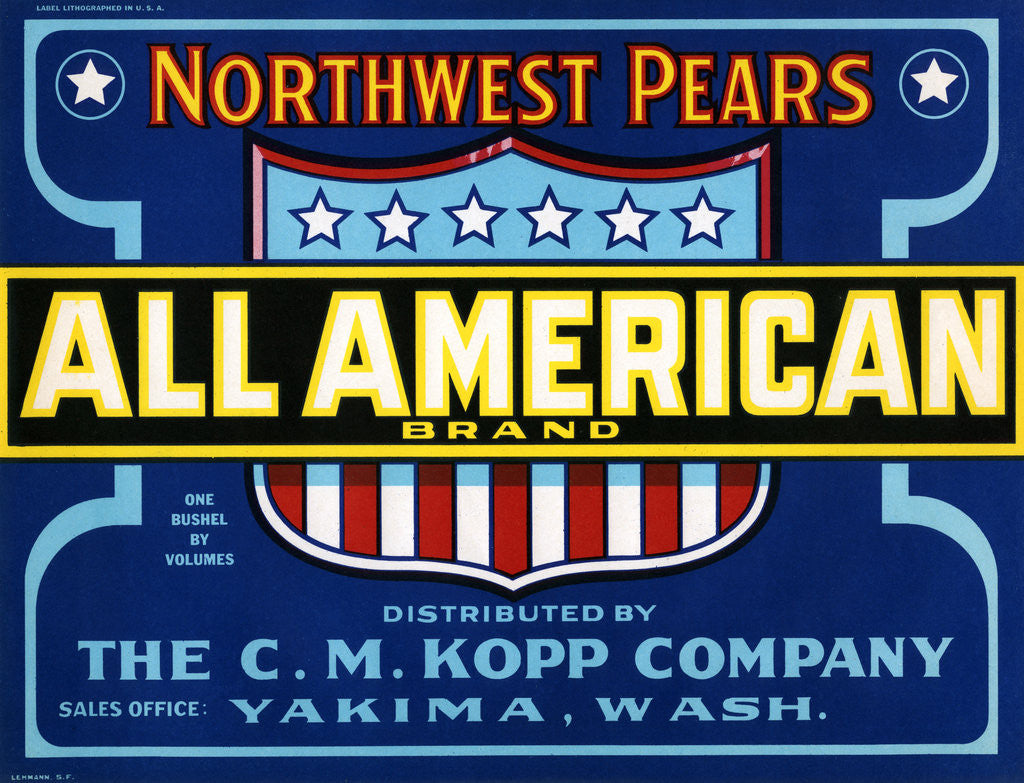 Detail of All American Brand Northwest Pears Fruit Crate Label by Anonymous