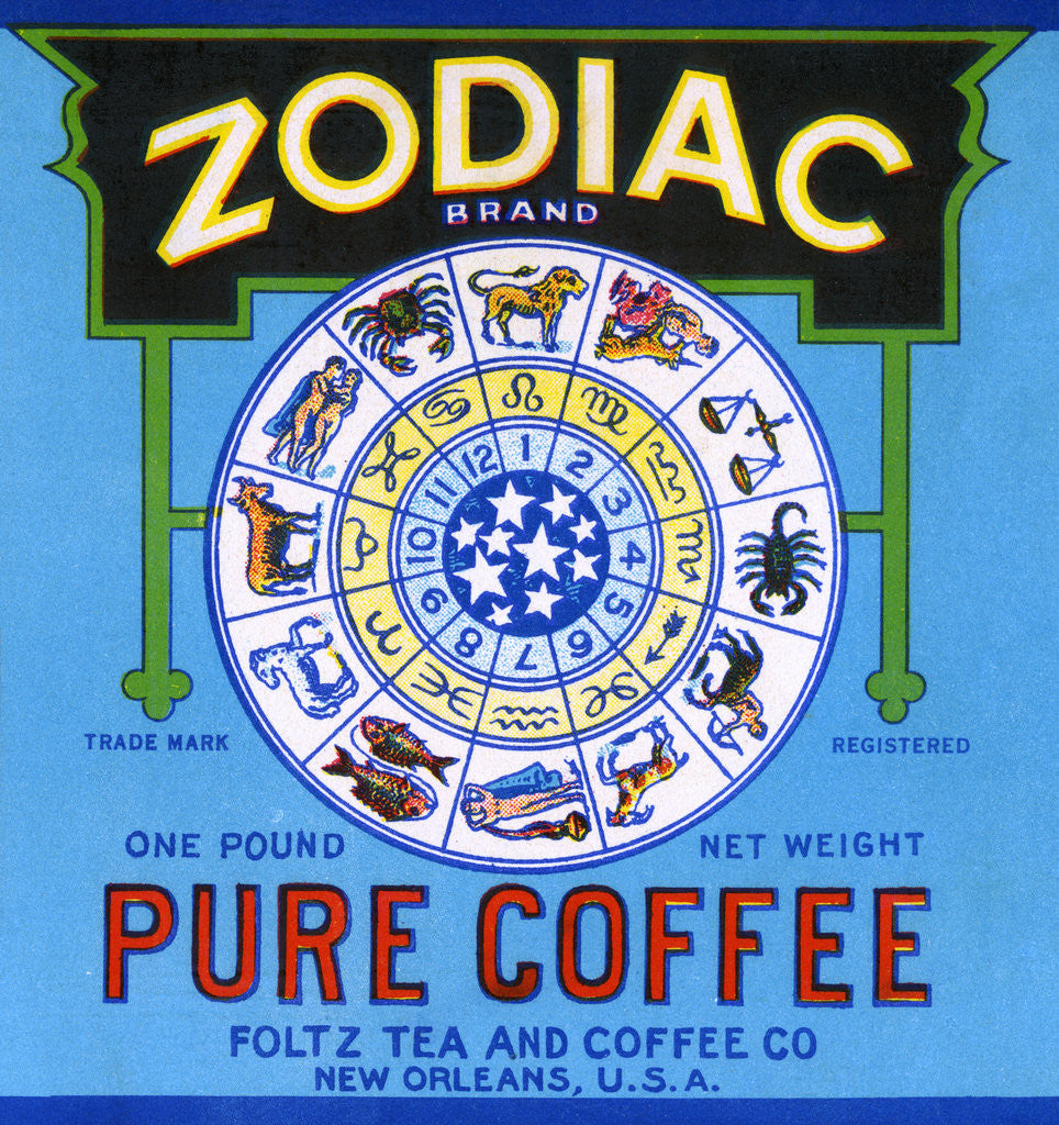 Detail of Zodiac Brand Pure Coffee Product Label by Corbis