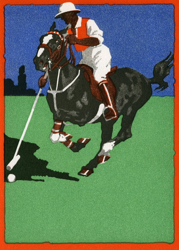 Detail of Color Lithograph of Polo Player on Horse by Anonymous