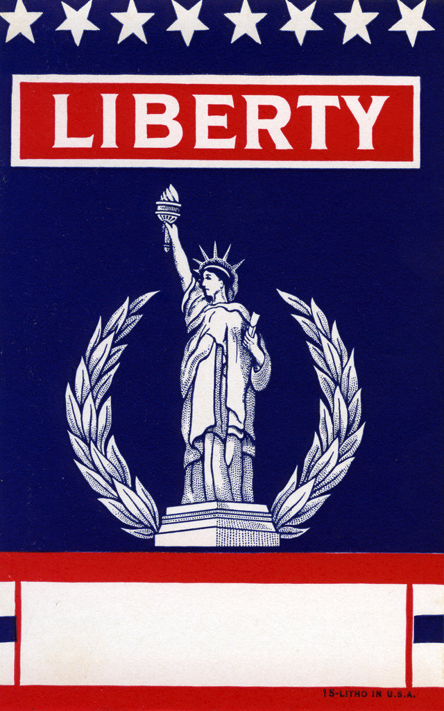 Detail of Liberty with Statue of Liberty Broom label by Corbis