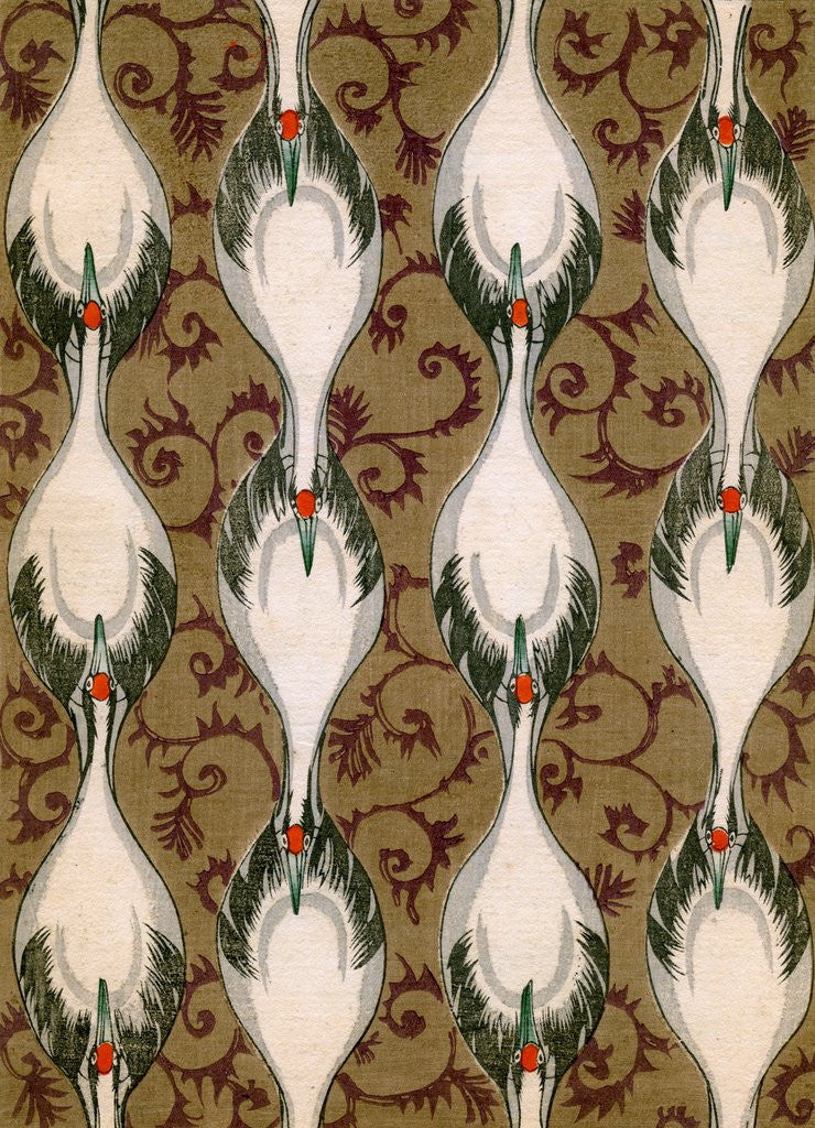 Detail of Illustration of Cranes in Patterned Formation by Anonymous