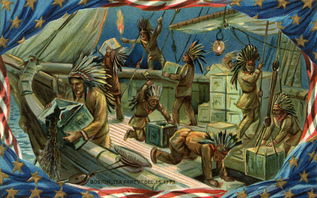 Detail of Postcard of the Boston Tea Party by Corbis