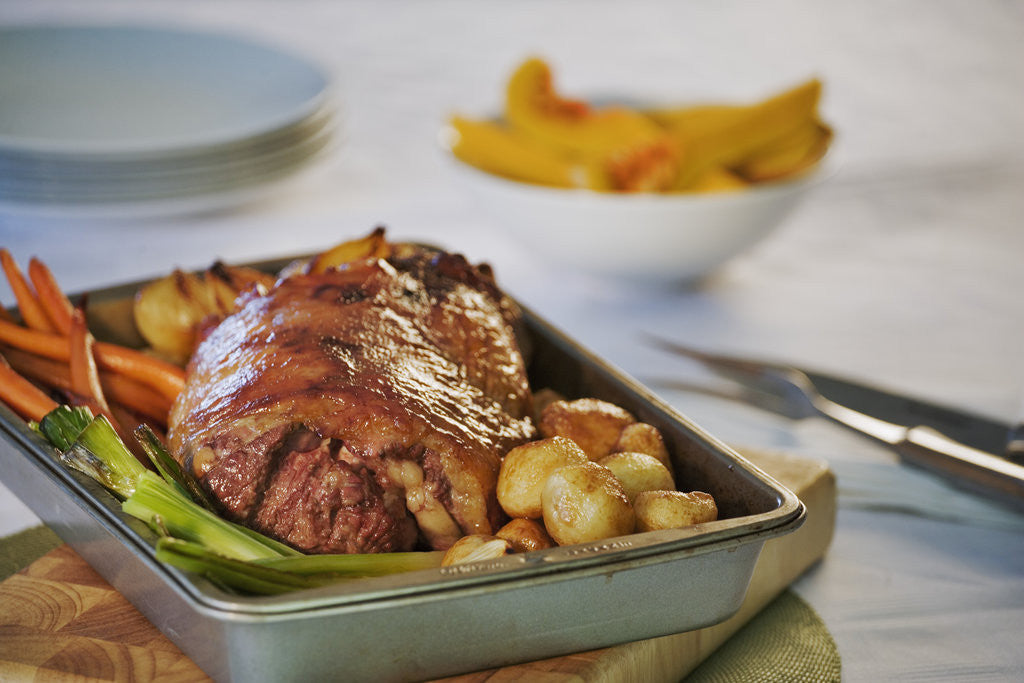 Detail of Roast Lamb Dinner in Roasting Pan by Anonymous