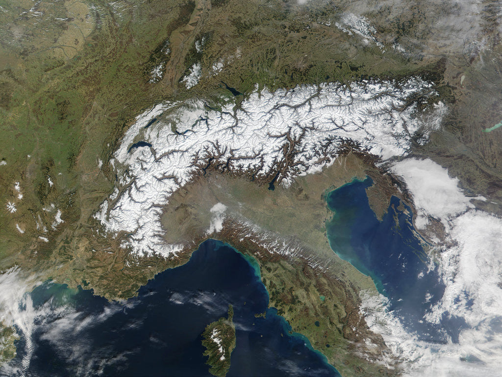 Detail of Snow Covering the Alps and Northern Italy by Anonymous