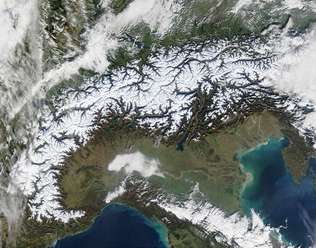 Detail of Snow Covering the Alps and Northern Italy by Anonymous