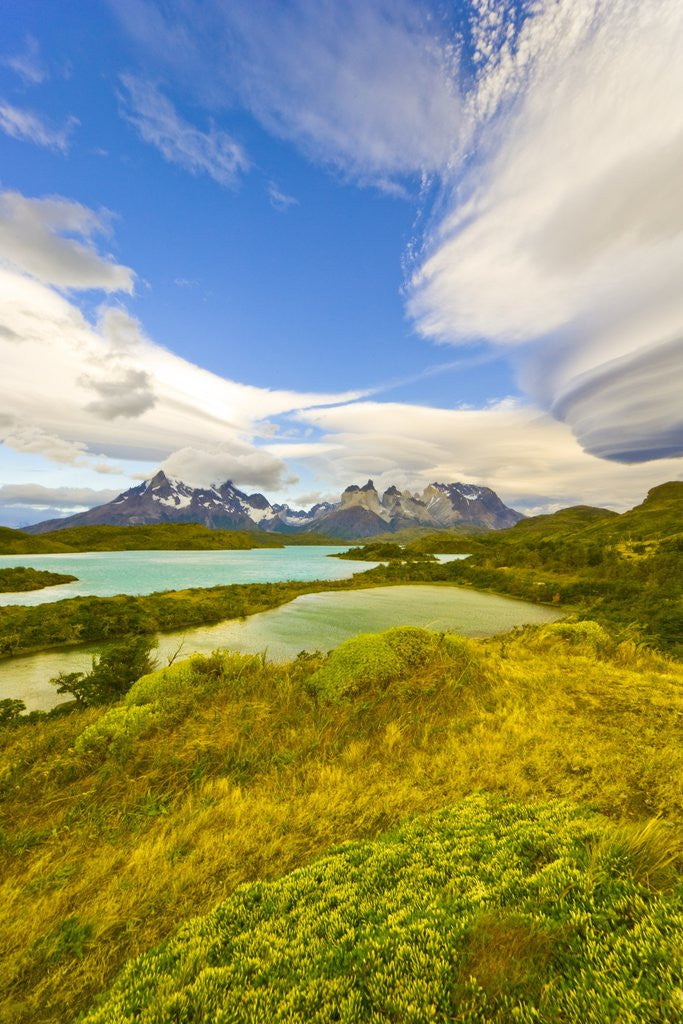 Detail of Bright Lenticular Clouds, Mountains and Lake, Torres del Paine National Park by Anonymous