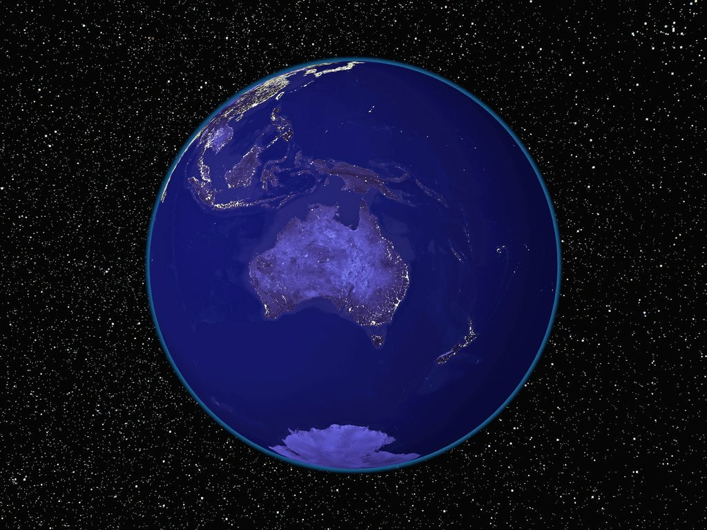 Detail of City Lights in Dark View of Australia and Oceania by Anonymous