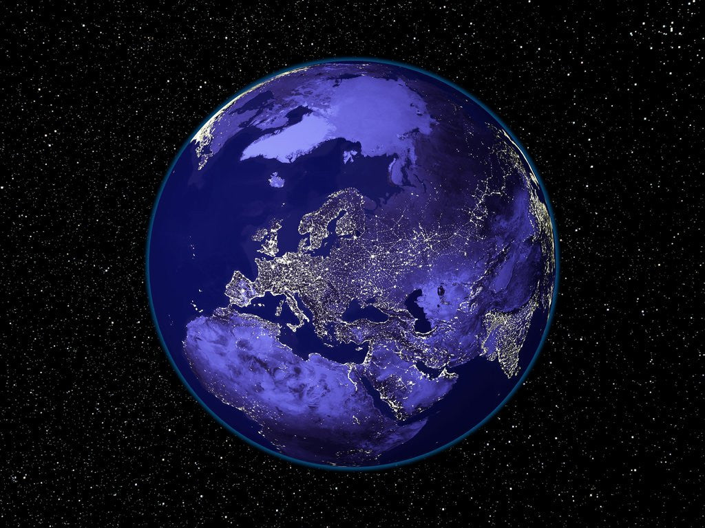 Detail of City Lights in Dark View of Europe by Anonymous