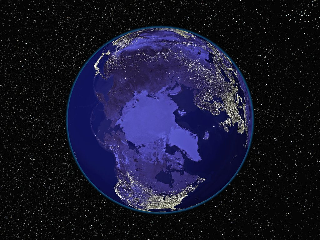 Detail of Dark View of Earth Centered on the North Pole by Corbis