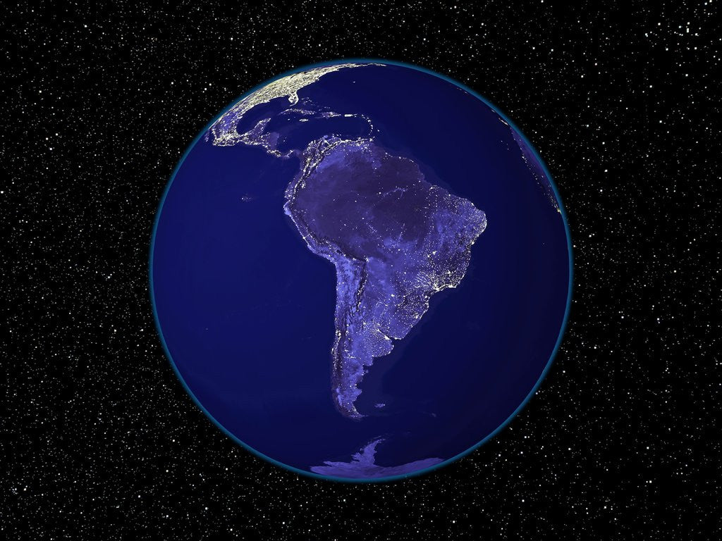 Detail of City Lights in Dark View of South America by Corbis