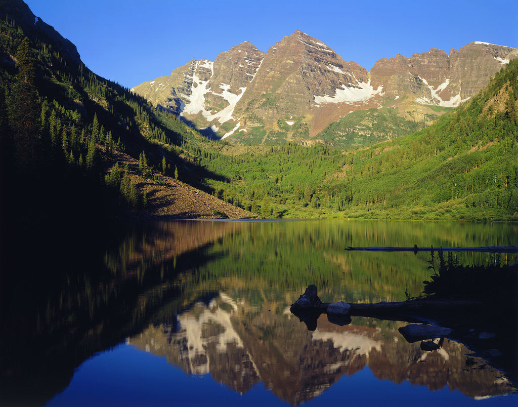 Detail of Maroon Bells Reflecting onto Lake by Corbis