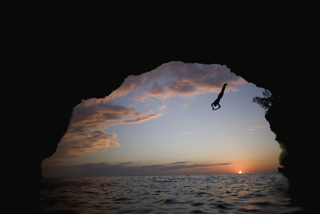 Detail of Young Man Diving into Sea at Pirate's Cave by Anonymous