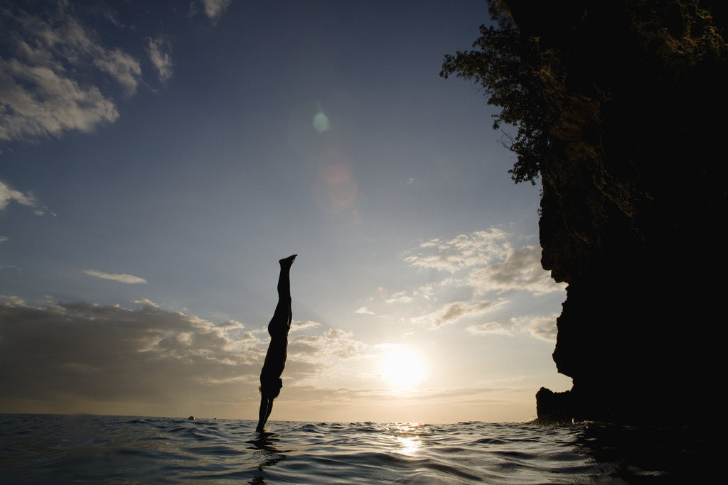 Detail of Diver Entering Sea at Pirate's Cave by Corbis
