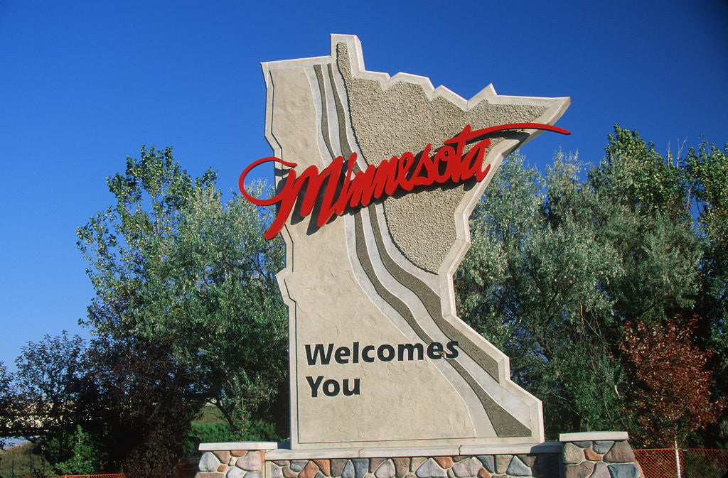 Detail of Welcome to Minnesota sign by Corbis