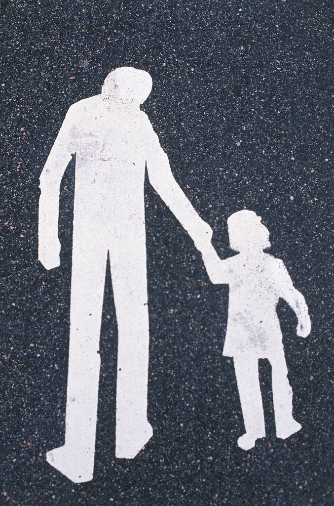 Detail of Father and Child Painted on Road by Corbis