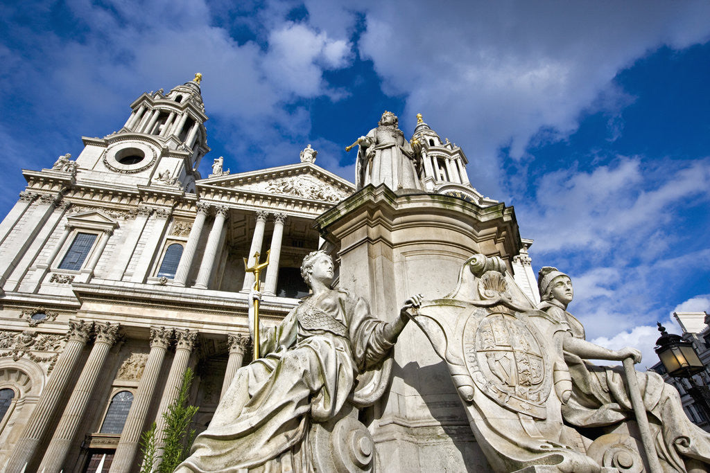 Detail of St. Paul's Cathedral and the Queen Anne Statue by Corbis