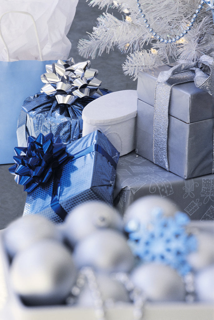 Detail of Pile of blue and silver gifts by Anonymous