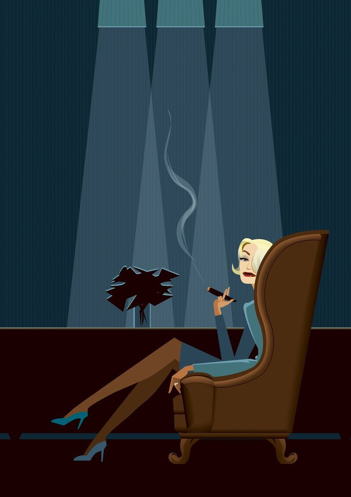 Detail of Businesswoman Smoking Cigar by Corbis