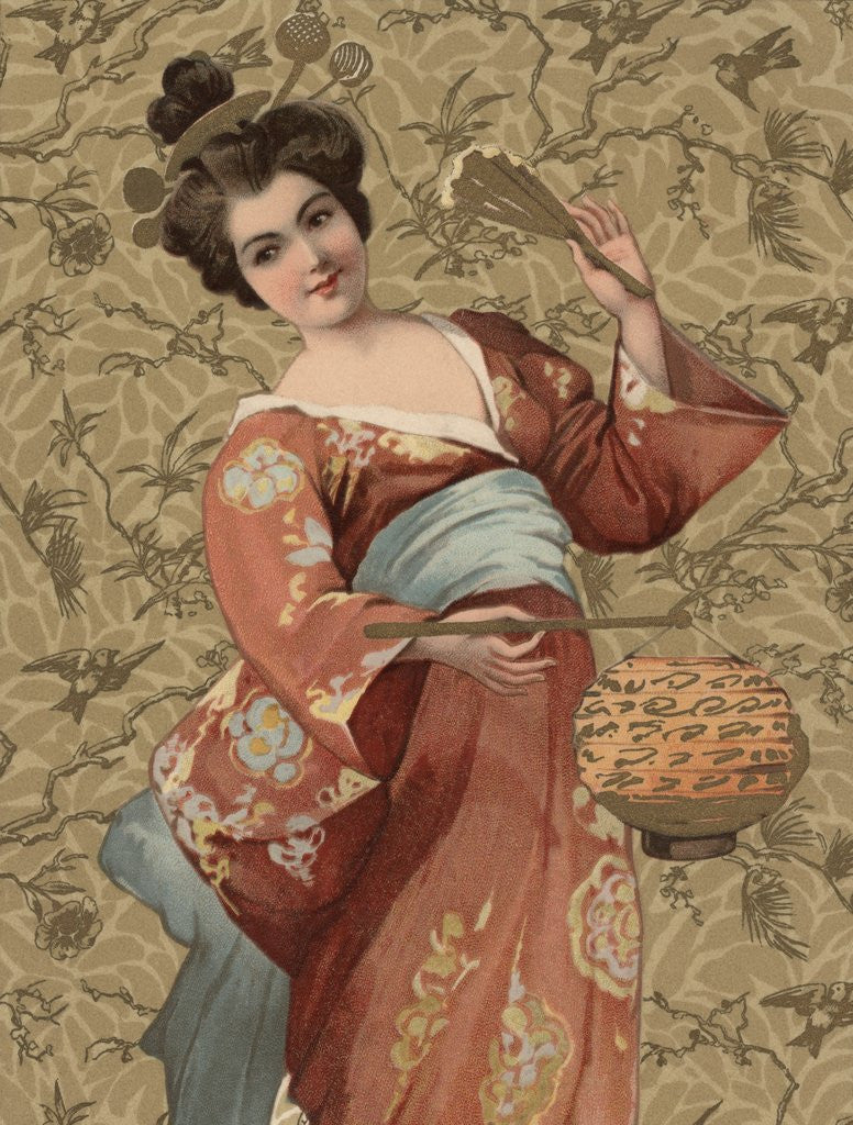 Detail of Postcard of Geisha Holding Lantern by Anonymous