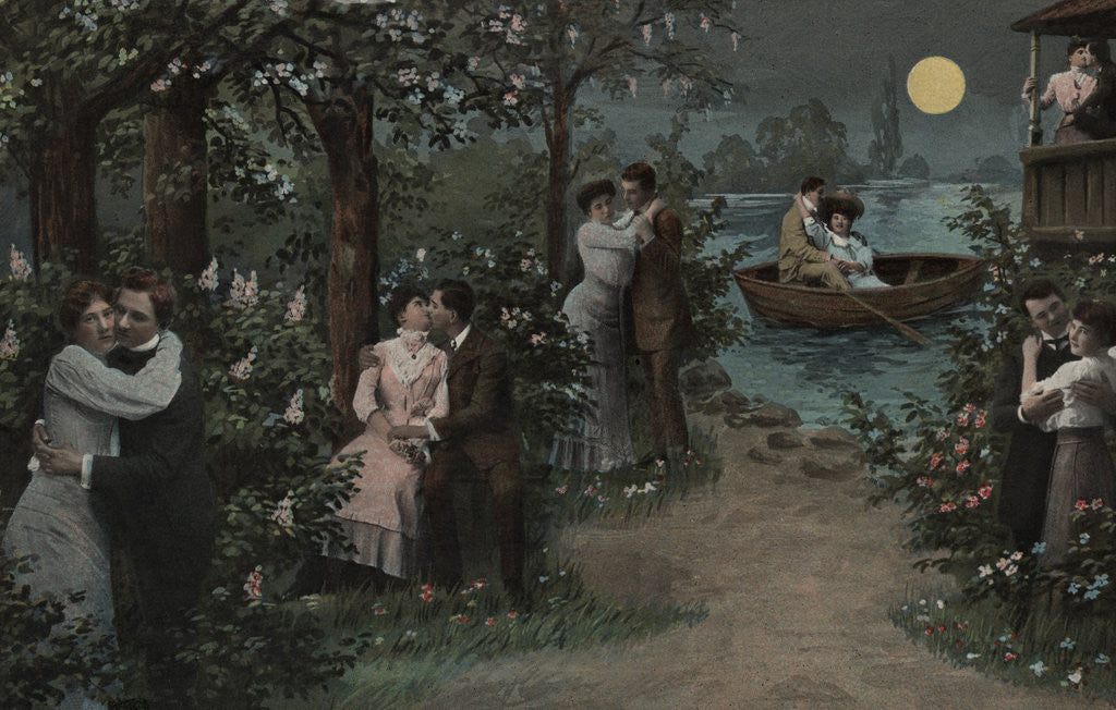 Detail of Postcard of Couples on Lover's Lane by Anonymous