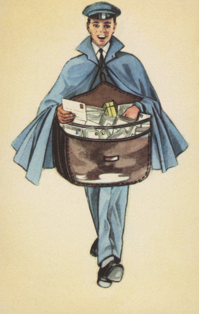 Detail of Postcard of Mailman Delivering Mail by Anonymous