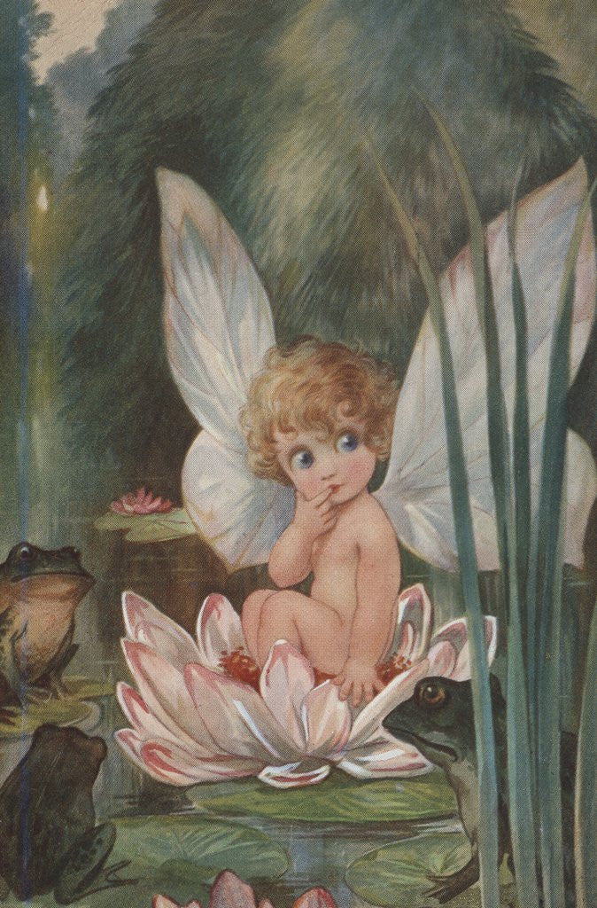 Detail of Illustration of Fairy on Water Lily by Fred Spurgin