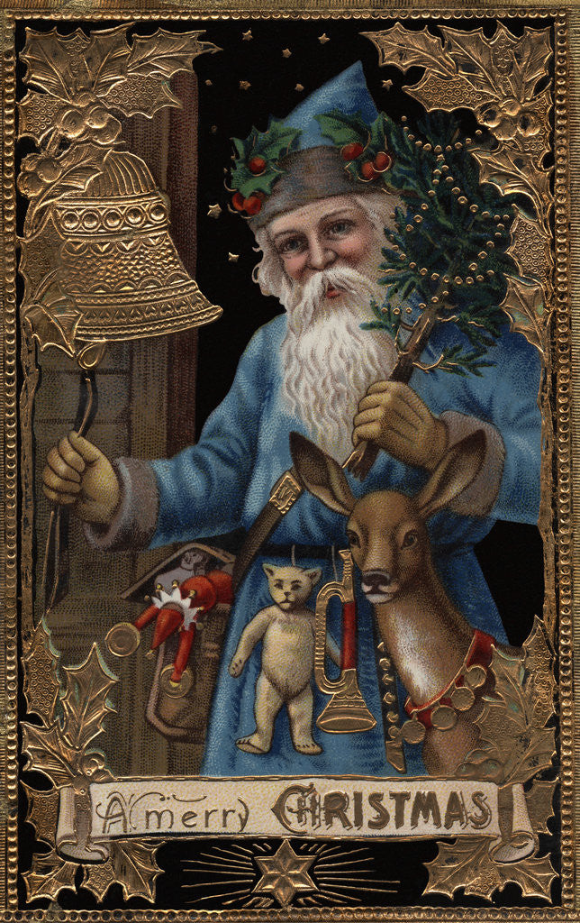 Detail of A Merry Christmas Postcard with Santa Ringing Bell by Anonymous
