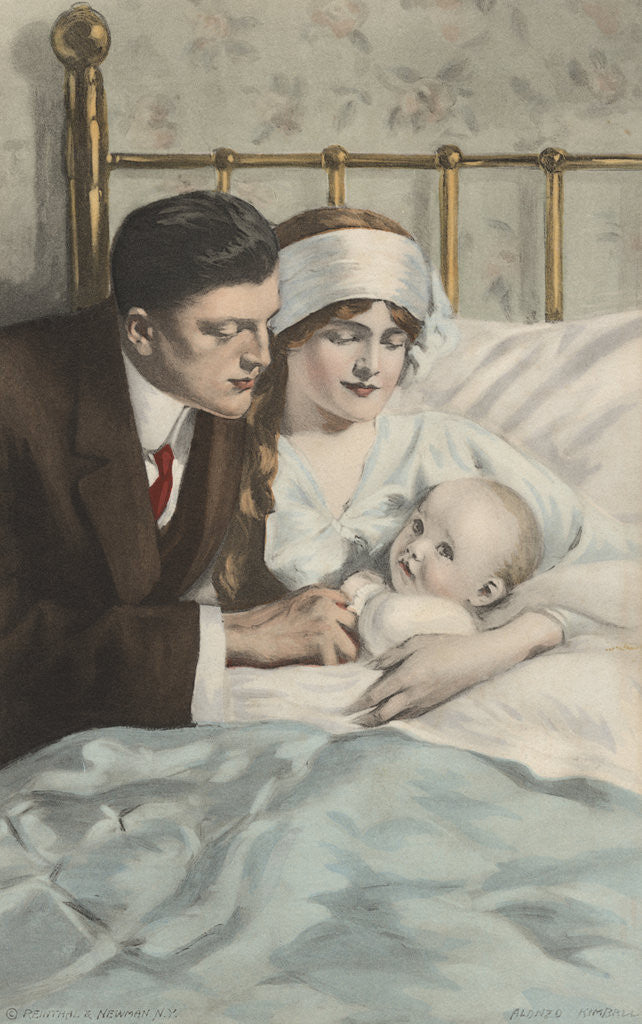Detail of Postcard of Couple with Baby by Alonzo Kimball
