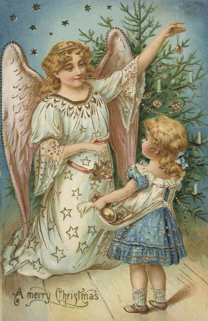 Detail of A Merry Christmas Postcard with Angel and Little Girl by Anonymous
