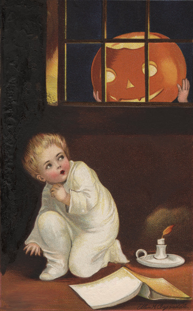 Detail of Halloween Postcard with Frightened Boy by Ellen H. Clapsaddle