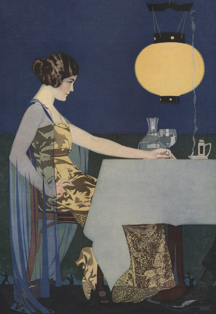 Detail of Illustration of Woman at Table with Lantern by Coles Phillips