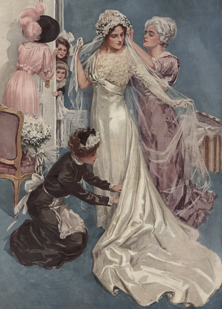 Detail of Illustration of a Bride Being Dressed by Harrison Fisher