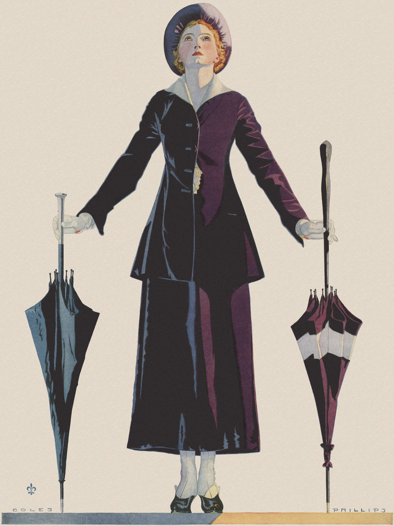 Detail of Illustration of Woman with Two Umbrellas by Coles Phillips