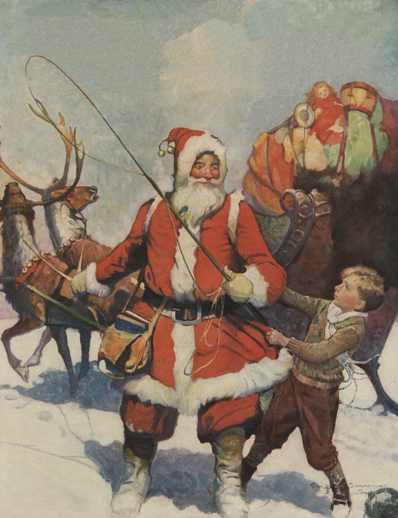 Detail of Illustration of Santa and His Sleigh by Frank E. Schoonover