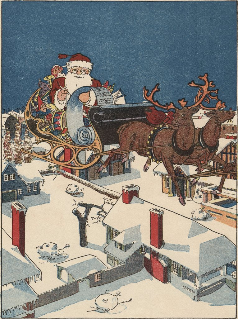Detail of Illustration of Santa Checking His List in His Sleigh by Anonymous