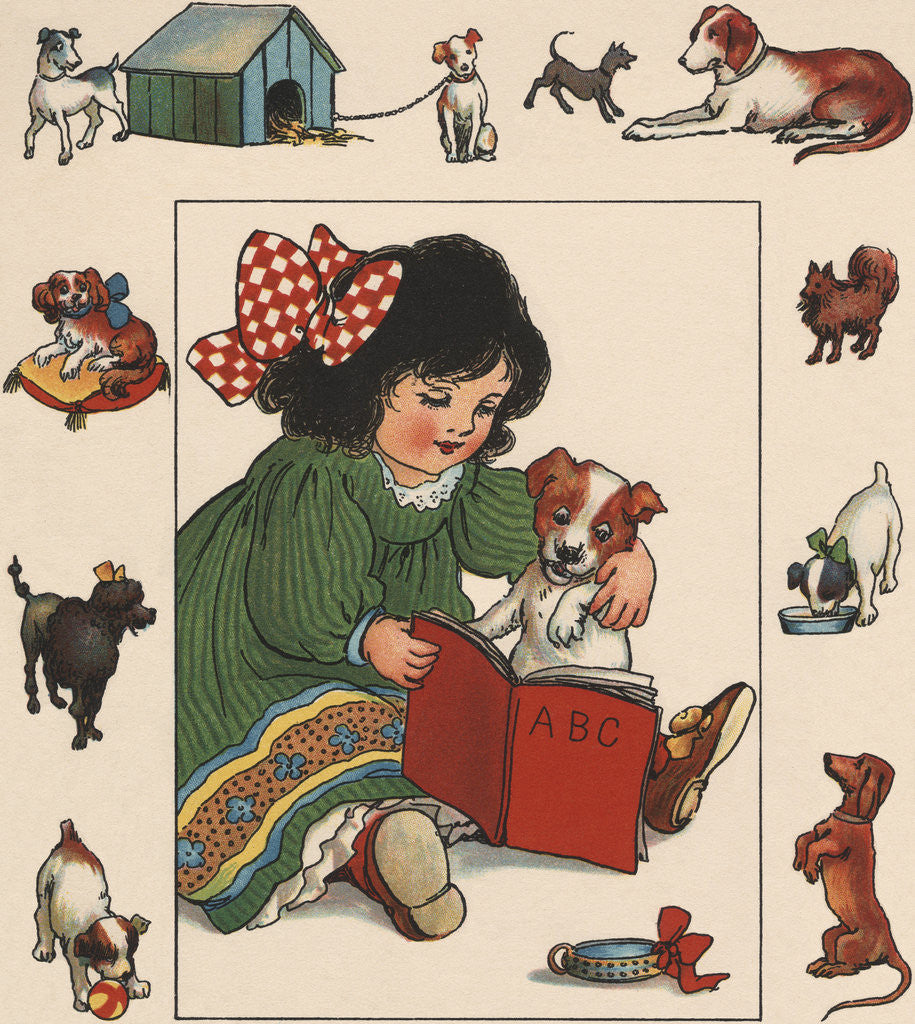 Detail of Illustration of Little Girl Reading to Her Dog by Anonymous