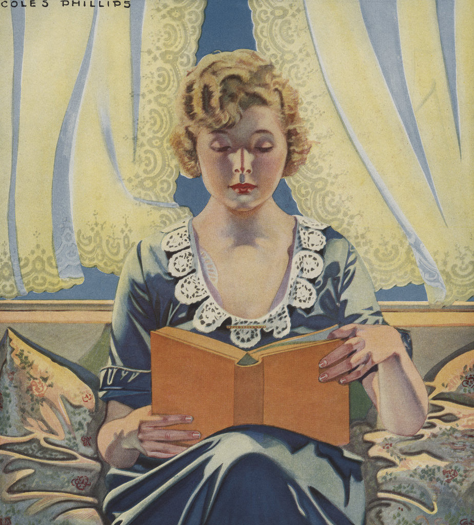 Detail of Illustration of Woman Reading Book by Coles Phillips