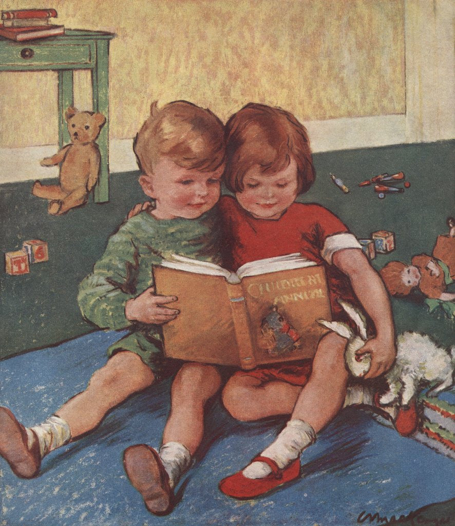 Detail of Illustration of Brother and Sister Reading by Anonymous