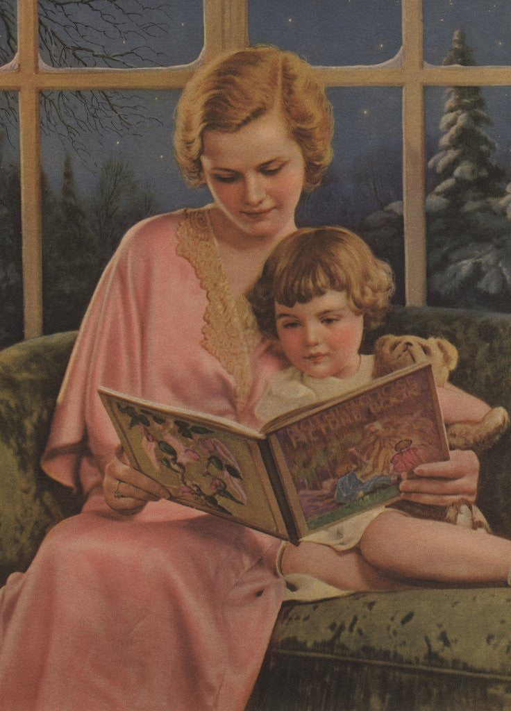 Detail of Illustration of Mother and Daughter Reading by Corbis