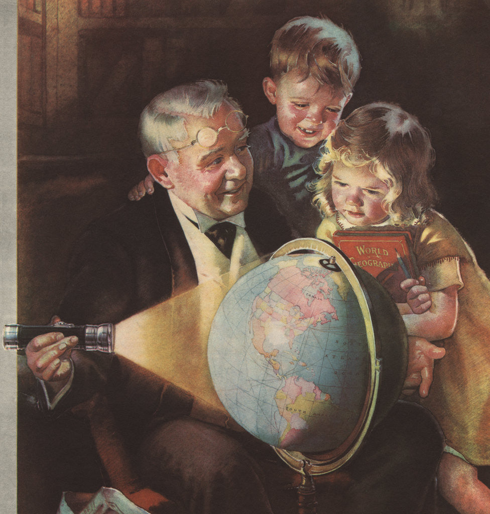 Detail of Illustration of Grandfather Showing Globe to Grandchildren by Anonymous