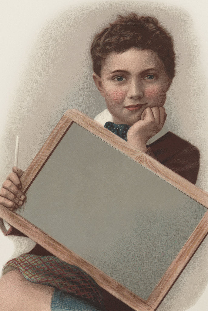 Detail of Illustration of Boy Holding Blank Writing Slate by Anonymous
