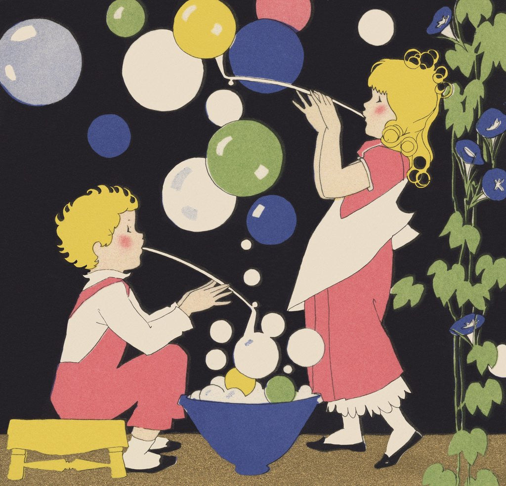 Detail of Illustration of Children Blowing Bubbles by Anonymous